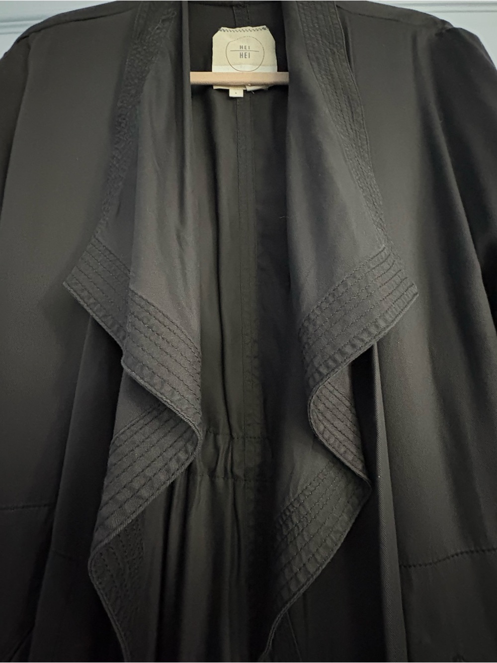 Anthropologie HeiHei Long Dark Gray Trench Coat w Tie & Waterfall Drape S